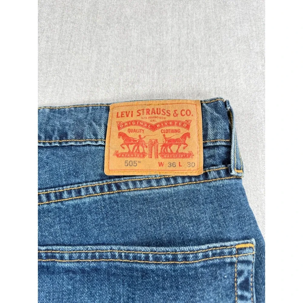 Levis 505 Regular Fit Stretch Jeans Mens 36x30 Medium Wash Straight Leg Denim